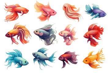 Colorful Fish Collection on Transparent Background. Generative AI