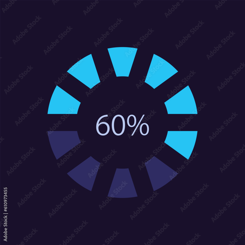 Poster loader bar infographic chart design template for dark theme. circular progress wheel. editable ring 