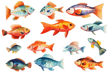 Colorful Fish Collection on Transparent Background. Generative AI