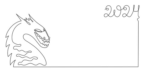 Dragon 2024 new year symbol,one line art,continuous contour drawing,hand-drawn mythical chinese animal outline,horoscope zodiac,fairy tale creature ancient dinosaur.Editable stroke.Isolated.Vector