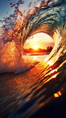 Obraz premium Beautiful wave in the sunset made with generated ai