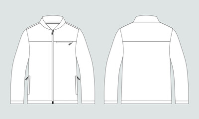 Long sleeve zipper with pocket tracksuits jacket sweatshirt technical fashion flat sketch vector illustration template front and back view.