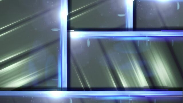 abstract plate animation moving with square or rectangle blocks. Blue lines with glowing flare