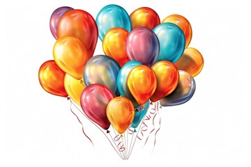drawing of colored balloons isolated on white background. Generated by AI.