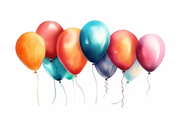 drawing of colored balloons isolated on white background. Generated by AI.