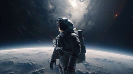 Astronaut exploring alien worlds in deep space