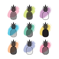Cute vector abstract pineapple design element set