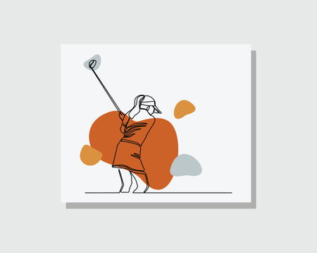 recommend clip art: Continuous single one line art drawing of professional golf player athlete golfer sport person in boho style design vector illustration