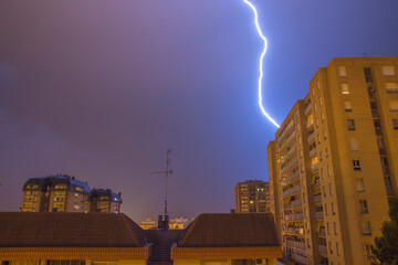 Powerful thunderstorm with a lightning strike in Huesca