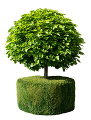 Ball trumpet tree (Kugeltrompetenbaum) bordered by a box hedge isolated . Png on a transparent...