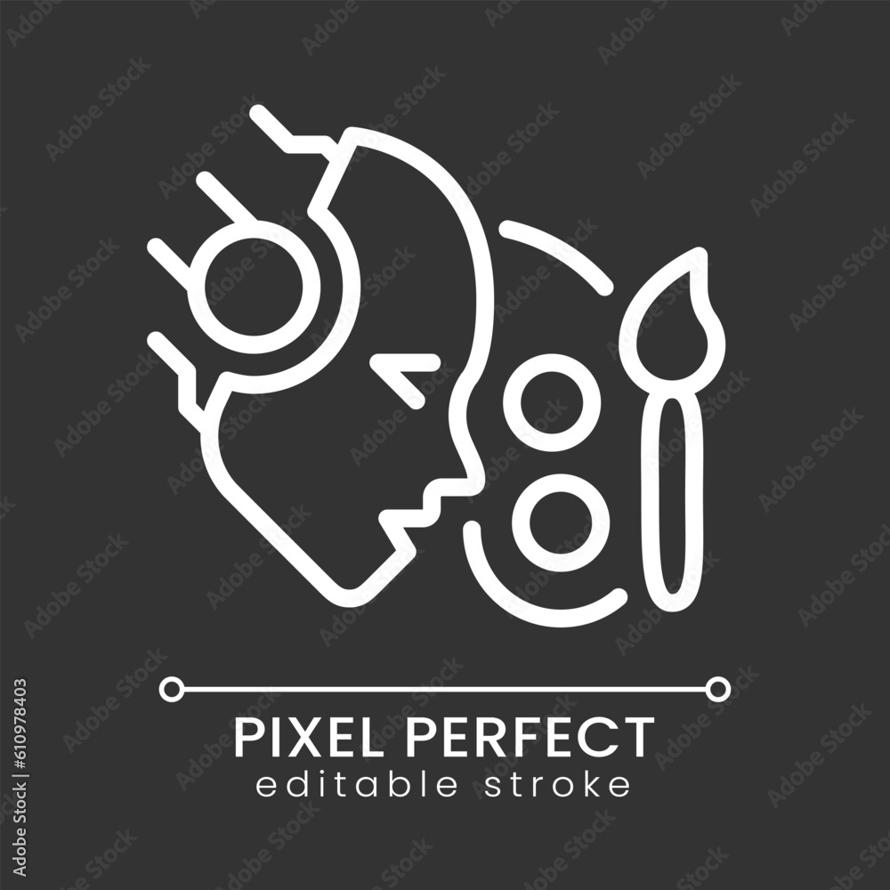 Poster ai creates pixel perfect white linear icon for dark theme. artificial intelligence artwork. image pr