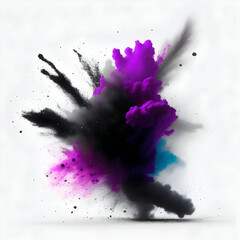 black purple powder explosion on white background. abstract powder splatted. Colored cloud. Colorful dust explode. Paint Holi. abstract. high quality. colorful explosion. black purple splash