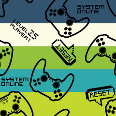 Abstract Seamless hand drawn pattern with joystick. Gamer elements for boy t-shirt design. Repeat print with gamepad sign for boys textile and more  © SokolArtStudio