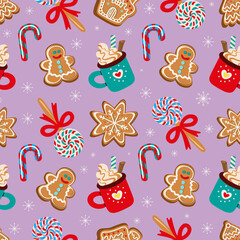 Pattern of traditional Christmas desserts. vector illustration