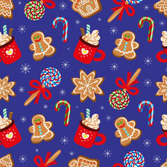 Pattern of traditional Christmas desserts. vector illustration
