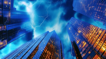 Painting the exterior of business buildings, thunderstorm, the concept of the future