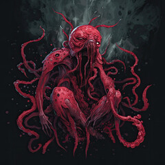 horrific demonic red tentacle monster grim dark alien - by generative ai