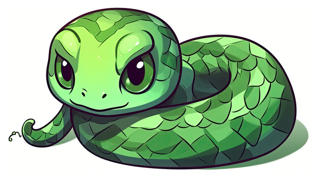 cute green snake cartoon spirit animal - by generative ai
