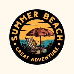 Summer sun set beach colorful badge