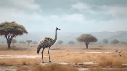 ostrich in the savannah - obrazy, fototapety, plakaty