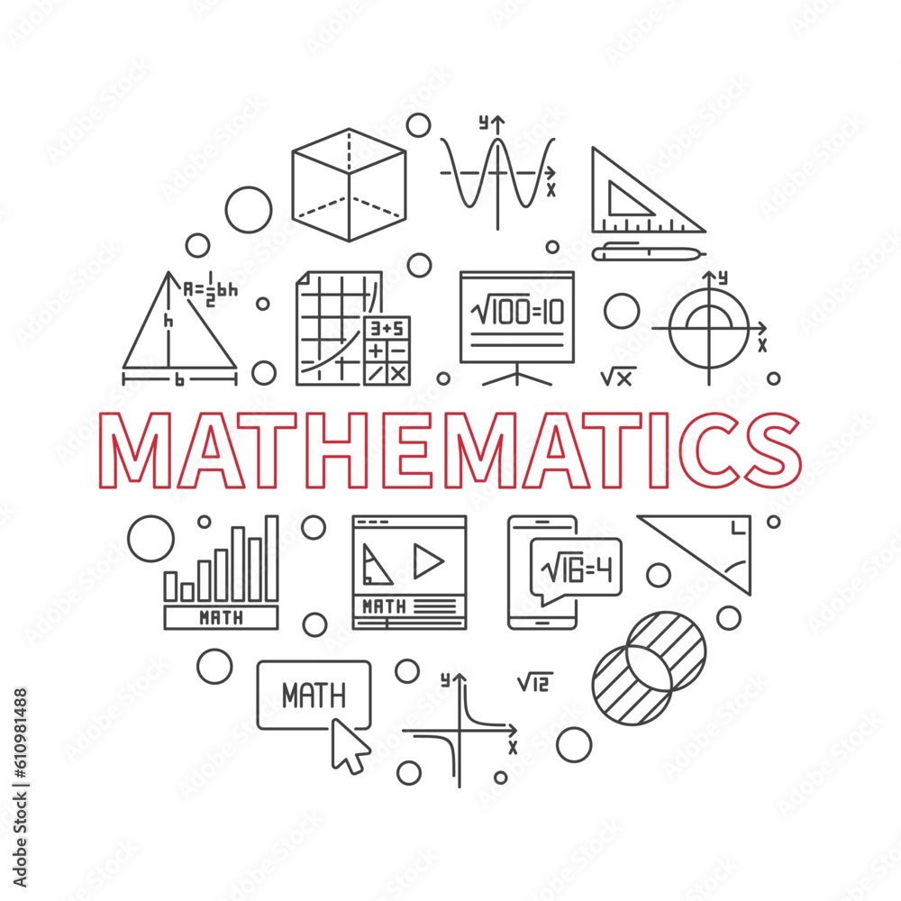 Poster mathematics concept vector line circular banner. math minimal round illustration