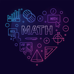 Math Heart vector concept colored linear banner. Math heart shaped illustration