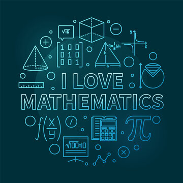 I Love Mathematics concept vector thin line round colored banner - School Math illustration