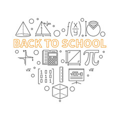 Back to School concept vector thin line heart shaped banner. Vector Education illustration