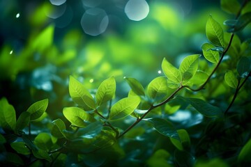 Fototapeta na wymiar green leaves with bokeh background. Generative AI