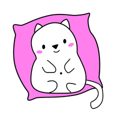 Funny and cute cat lying on a pillow, postcard, illustration, vector graphic.