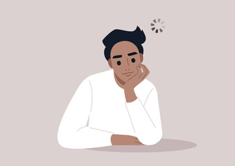 A young Caucasian character spacing out with a loading circle spinning above their head, low attention span, ADHD symptoms