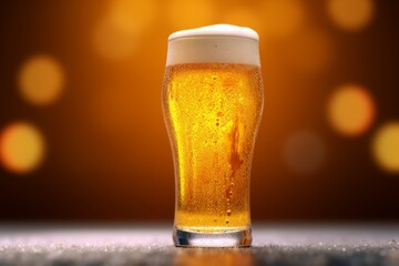 Pouring beer with bubble froth in glass for International Beer Day. Generative Ai