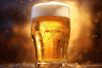 Pouring beer with bubble froth in glass for International Beer Day. Generative Ai