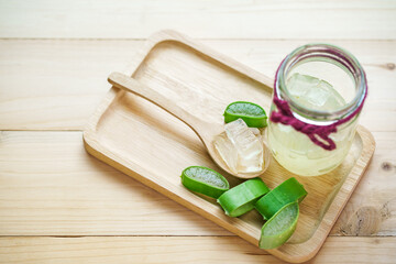 fresh aloe vera leaves and aloe vera gel