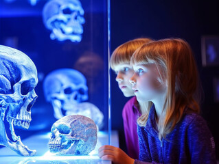 children in the anthropological museum, generative ai - Powered by Adobe