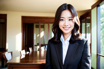 笑顔で仕事をするOL・日本人の女性社員(モデル美女)