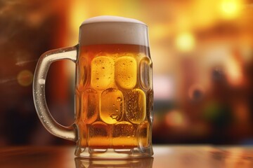 Pouring beer with bubble froth in glass for International Beer Day. Generative Ai