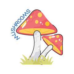 Mushrooms doodle vector outline Sticker. EPS 10 file