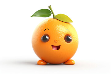 Cute cartoon orange fruit isolated on white background. Generative AI illustration.
