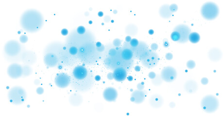Blue shining bokeh lights with glowing particles on transparent background. PNG.