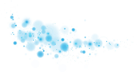 Blue shining bokeh lights with glowing particles on transparent background. PNG.