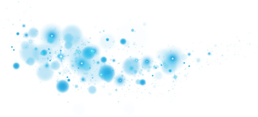 Blue shining bokeh lights with glowing particles on transparent background. PNG.