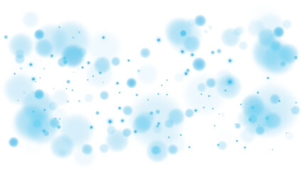 Blue shining bokeh lights with glowing particles on transparent background. PNG.