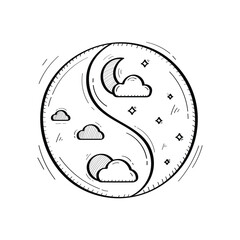 Hand Drawn Day And Night Icon Vector Design.