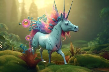 Obraz na płótnie Canvas A whimsical illustration of a magical creature or character, such as a unicorn or fairy, in a fantastical landscape, Generative AI