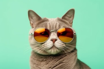 Closeup portrait of funny cat wearing sunglasses on isolated background for International cat day. Generative Ai