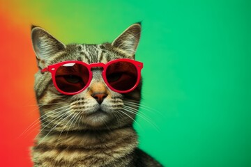 Closeup portrait of funny cat wearing sunglasses on isolated background for International cat day. Generative Ai