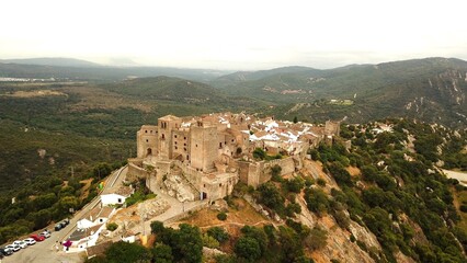 Obraz premium aerial view of Castillo de Castellar, medieval town within a castle in Andalusia, Castellar de la Frontera, province of Cádiz, Spain