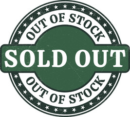 Sold Out Stamp, Sold Out Sign, Sold Out Vector, Emblem, Logo, Rubber Stamp, Patch, Badge, Label, Seal, Symbol, Limited Stock, Out Of Stock Badge With Grunge Texture
