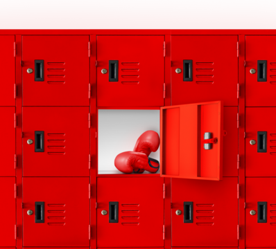 boxing gloves in a red locker Inside the gym room PNG transparent - Powered by Adobe
